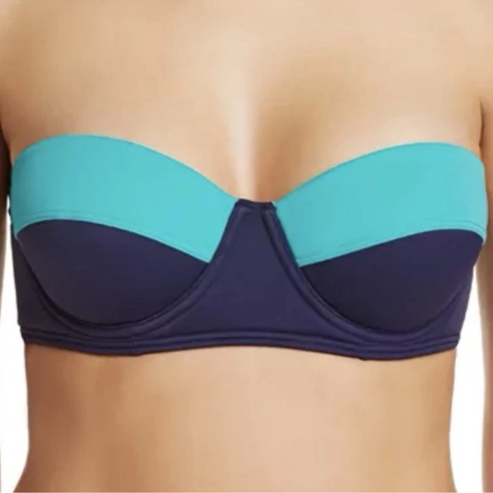 Echo New York Bikini Top Medium Turquoise Navy Blue Colorblock Underwire Bandeau